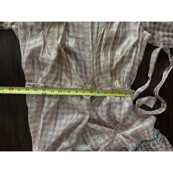 LoveShackFancy Maxi Dress Women’s Medium Wrap Tiered Metallic Gingham - Picture 14 of 16